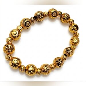 24kt Gold Plated Beaded Stretch Bracelet Metal Balls